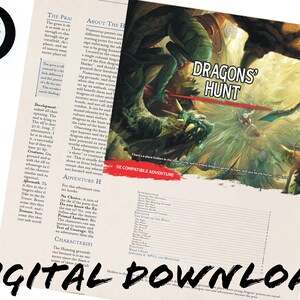 dnd Dungeon Master&#39;s 5e adventure story dragon&#39;s hunt PDF guide for Dungeons and Dragons 5th edition dnd character stats RPG tabletop game.
