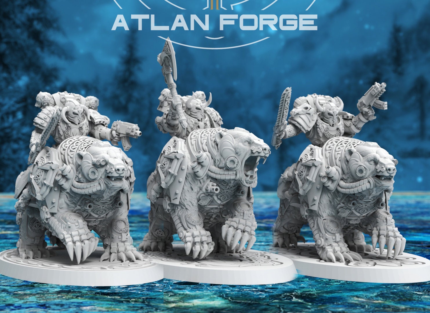 Asgardian Bear Riders 32mm sci-fi fantasy miniature for tabletop games grimdark RPGs dnd wargaming miniature dungeons and dragons gift