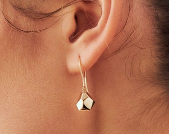 14K Real Gold Geometric Dangle Earrings • Solid Gold Dangling Earrings • Modern Rose Yellow Earrings • Minimalist Dainty Earrings for Women