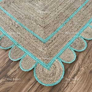 Handwoven Jute Kilim Rug: Scalloped Geometric Boho Area Rug