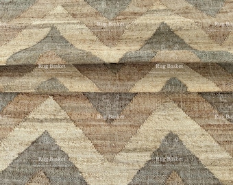Handwoven Jute Kilim Rug: Geometric Boho Area Rug