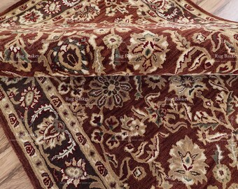 Hand-Tufted Wool Rug 5x8 ft: Red Floral Persian Style Area Rug