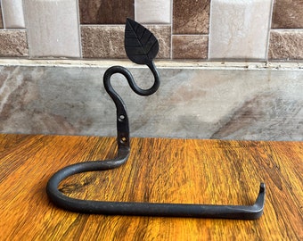Hand-Forged Wrought Iron Toilet Paper Roll Holder, Leaf Design