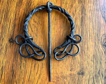 Hand-Forged Black Iron Penannular Brooch, Viking Medieval Cloak Pin