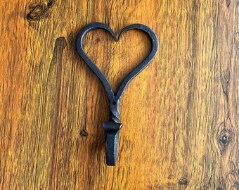 Hand Forged Heart Shape Twisted Iron hooks(Set of-4) Handcrafted by Well Experienced Blacksmiths From India. Premium Matt Black Finished