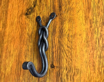 Iron Hand Forged Knot Hooks,  (Set of-4) Handcrafted by Well Experienced Blacksmiths From India. Premium Matt Black Finished