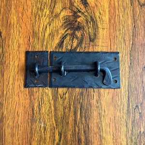 Slide Bolt Door Latch, Hand Forged Cabinet Catch Barn Gate Shed Lock Rustic Antique Furniture Wrought Iron Decor Cupboard Finger Black Metal