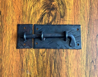 Hand Forged Slide Bolt Latch, Rustic Wrought Iron Door Lock, 5.32 Inch