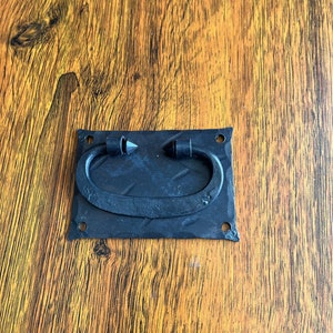 Back plate Cabinet Ring pull Handle, Wrought Iron Drawer Pull, Antique Chest Trunk Blanket Box Kitchen Cupboard Door Handle Hand Forge iron