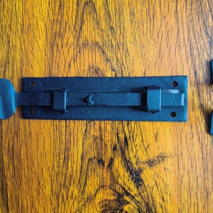 Slide Bolt Door Latch, Hand Forged Cabinet Catch Barn Gate Shed Lock Rustic Antique Furniture Wrought Iron Decor Cupboard Finger Black Metal