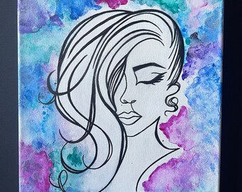 Beauty, Woman Ink Artwork Canvas (Veiled Allure) 11x14