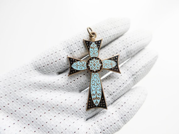 Vintage cross with enamel - beautiful cross penda… - image 7