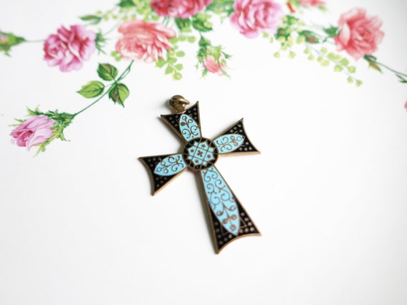 Vintage cross with enamel - beautiful cross penda… - image 5