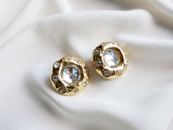 Vintage Jewelry Clip-On Earrings-Gold tone 1980-s… - image 2