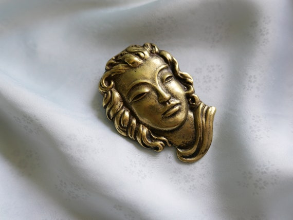 Vintage Solid Brass Face Brooch-Face brooch-frenc… - image 5