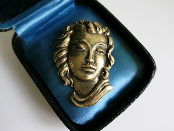 Vintage Solid Brass Face Brooch-Face brooch-frenc… - image 3