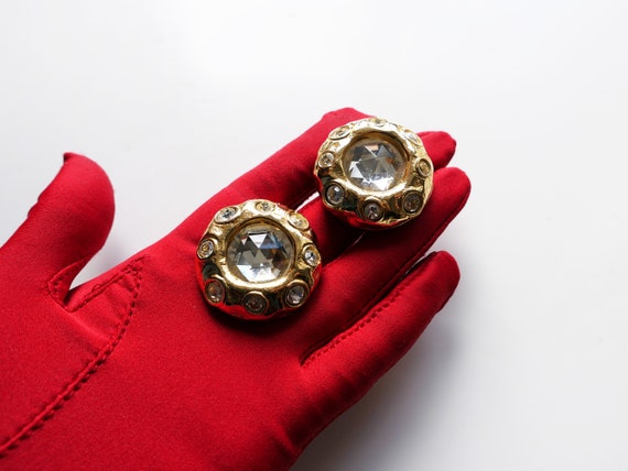 Vintage Jewelry Clip-On Earrings-Gold tone 1980-s… - image 4