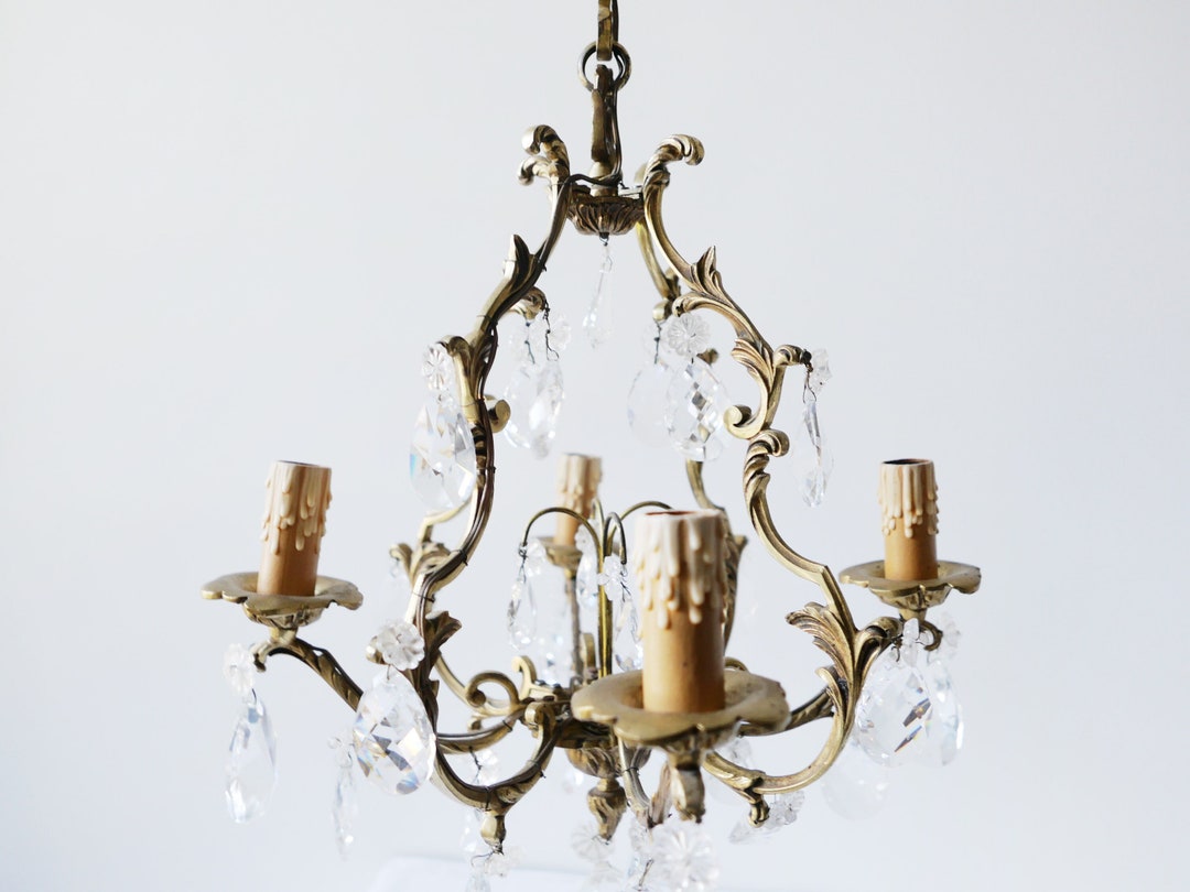 Antique Bronze Chandelier With Crystal Drops Gilded Ceiling Etsy