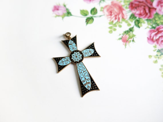 Vintage cross with enamel - beautiful cross penda… - image 3
