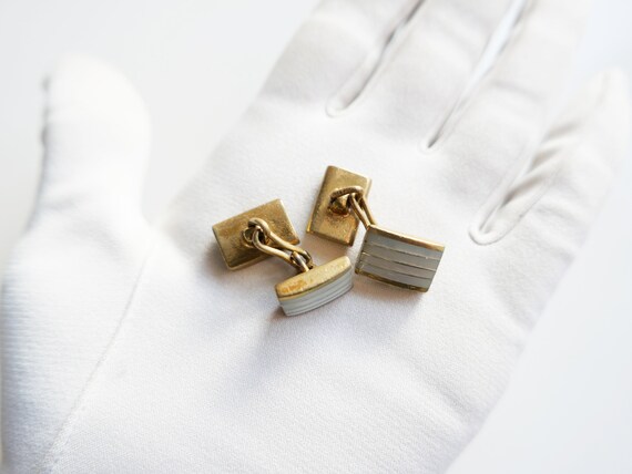 Antique  cufflinks mother of pearl antique-chain … - image 8