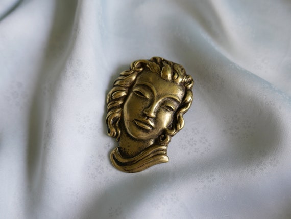 Vintage Solid Brass Face Brooch-Face brooch-frenc… - image 4