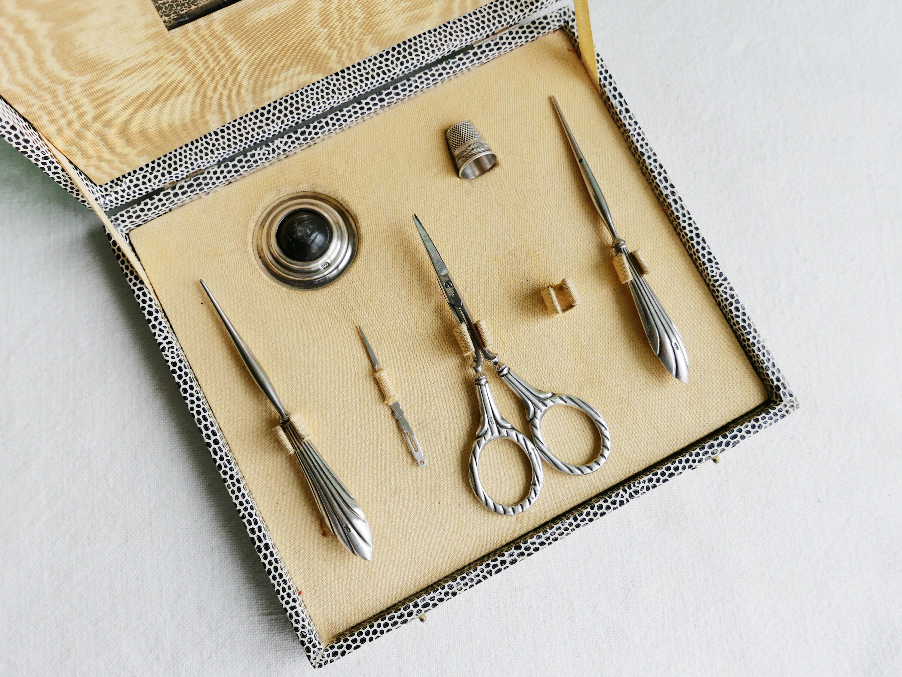 Antique Silver Sewing Set in Original Casesilver 800 Sewing Etsy