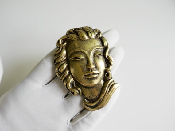 Vintage Solid Brass Face Brooch-Face brooch-frenc… - image 8