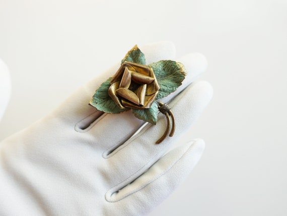 Pretty Vintage 1930s hand made Rose Flower Brooch… - image 4