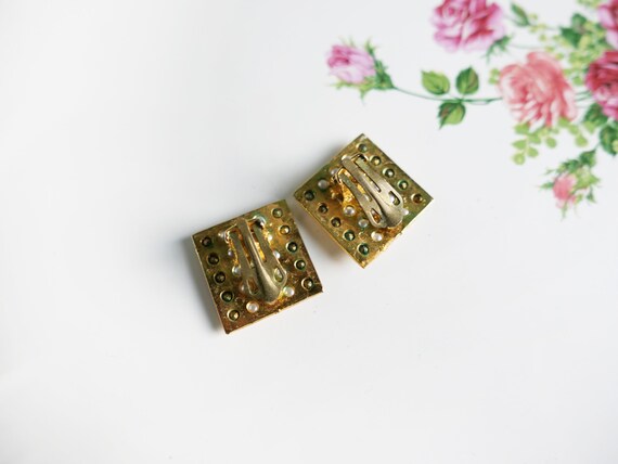 Vintage Jewelry Clip-On Earrings-Gold tone Metal … - image 3