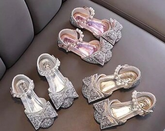 Girls party shoes wedding christening princess sparkly bow pearls shoes sandals princess baby bootie flower girl