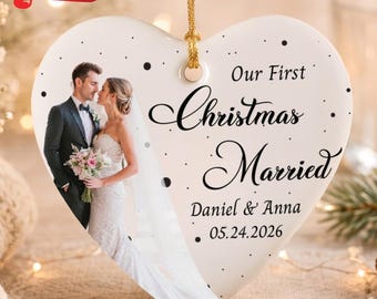 Custom Christmas Married Ornament, Mr Mrs Photo Ornament, Couple Name Ornament, Wedding Picture Date Ornament, Our First Christmas Ornament