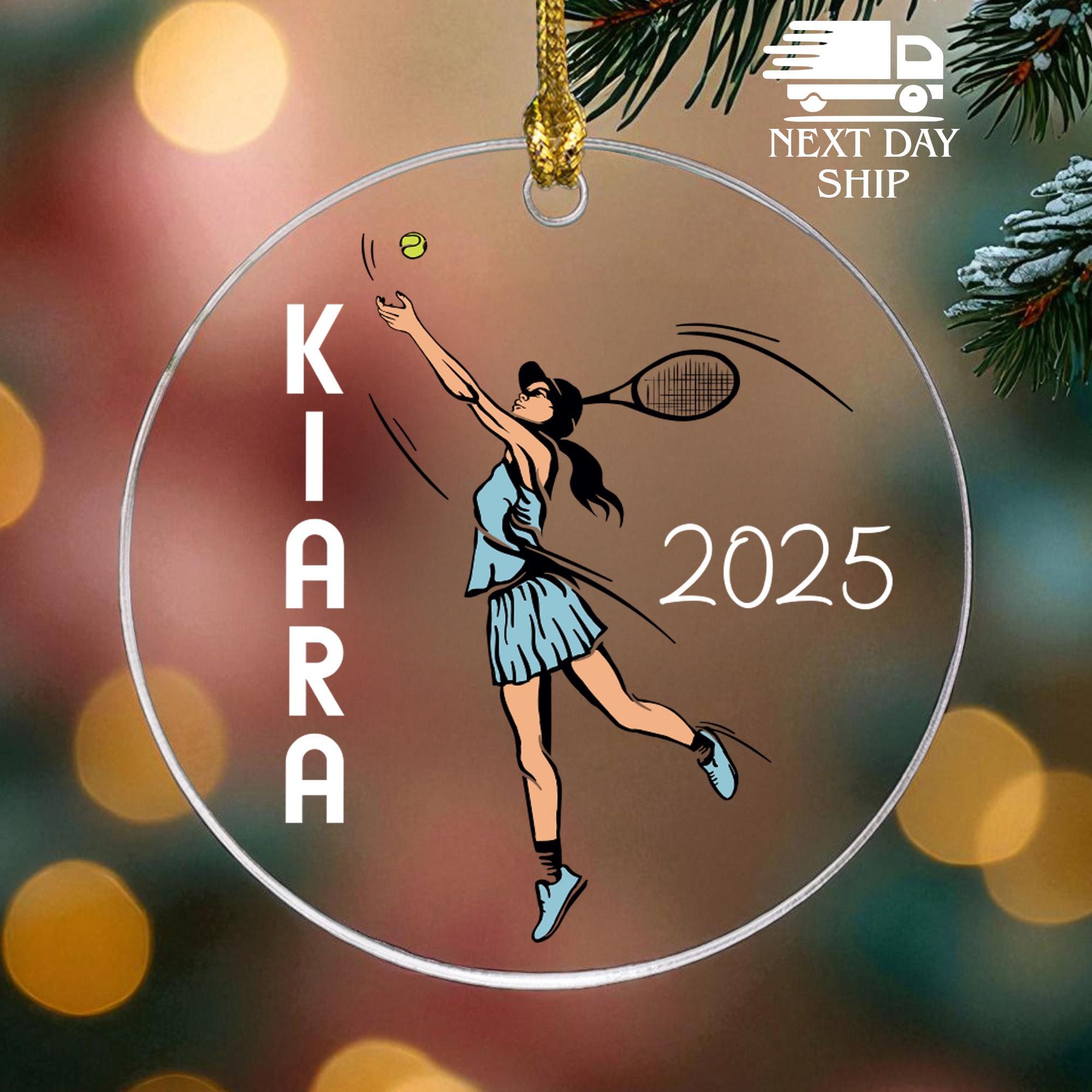 Personalized Tennis Ornament, Custom Name Sports Gift 2025, Female Tennis Player Christmas Decor, Coach or Athlete Keepsake, Tennis Lover
