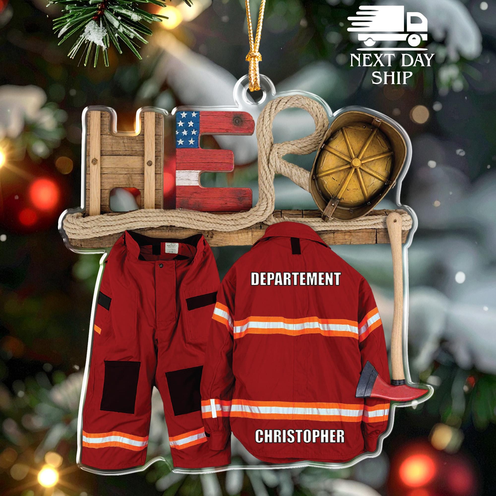 Custom Firefighter Uniform Ornament, Fire Department Acrylic Ornament, Fireman Hero Christmas Gift, Fire Department Holiday Decoration