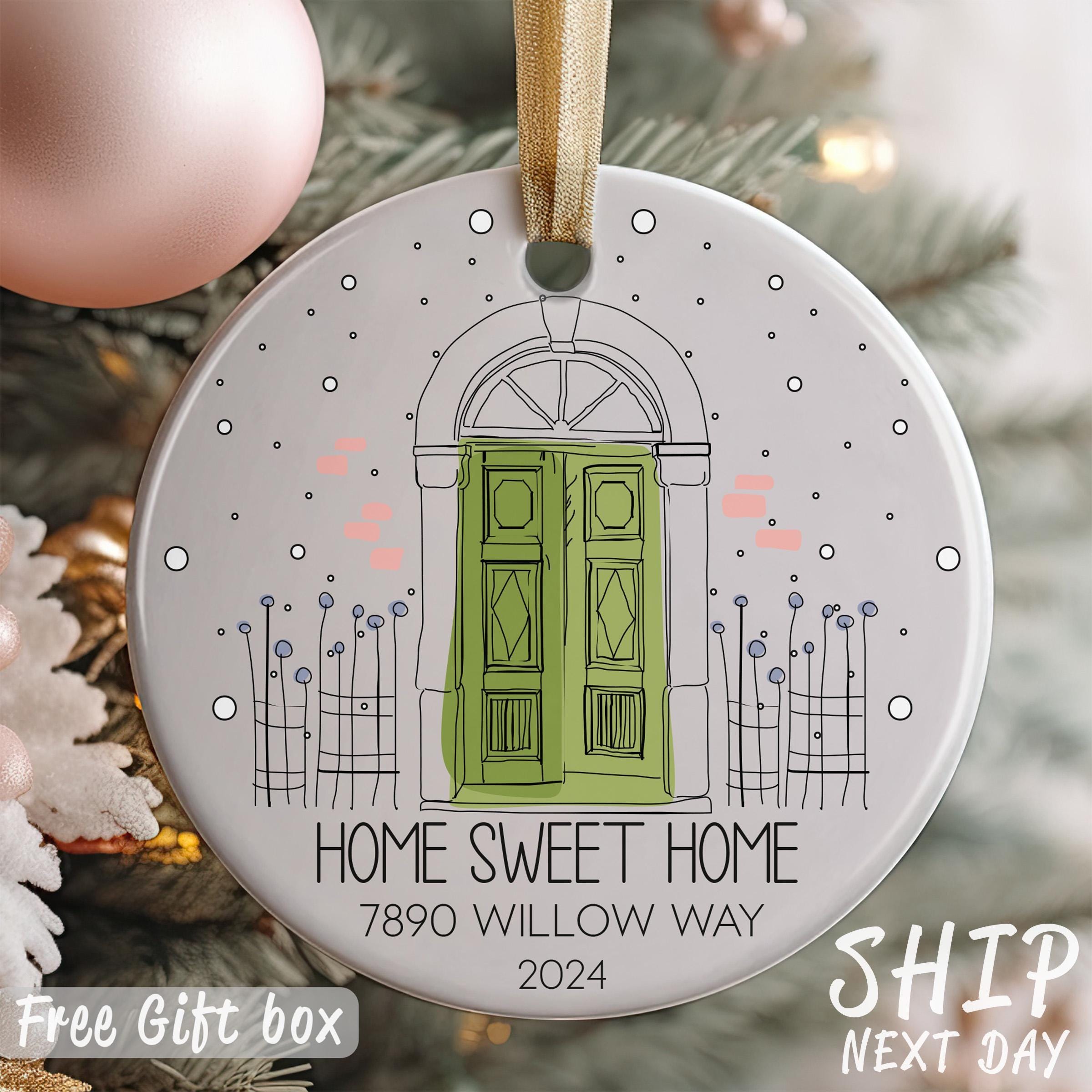 Custom Home Address Ornament, New Home Gifts, Personalized House Gift, Christmas Ornaments, Unique Christmas Favors, Ceramic Door Ornament