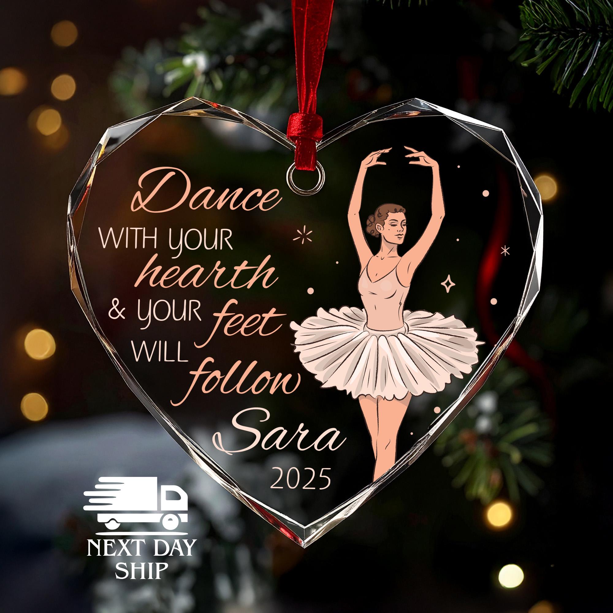 Personalized Ballet Ornament, Inspirational Dancer Gift 2025, Custom Name Heart Keepsake, Dance Teacher or Student Christmas Decoration