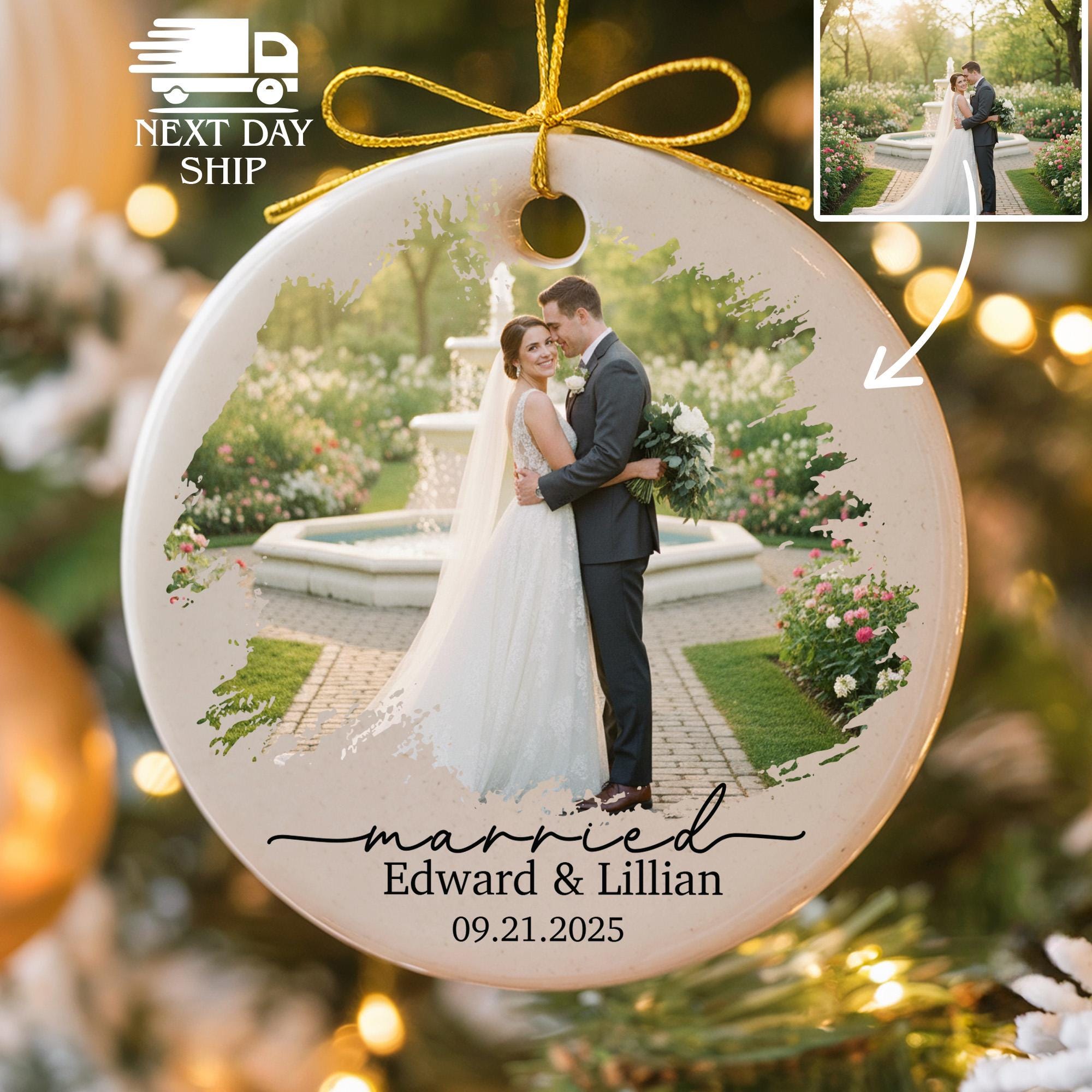 Personalized Married Ornament, Custom Photo Wedding Keepsake, Marriage Christmas Decoration, Gift for Newlywed, Gift For Couple