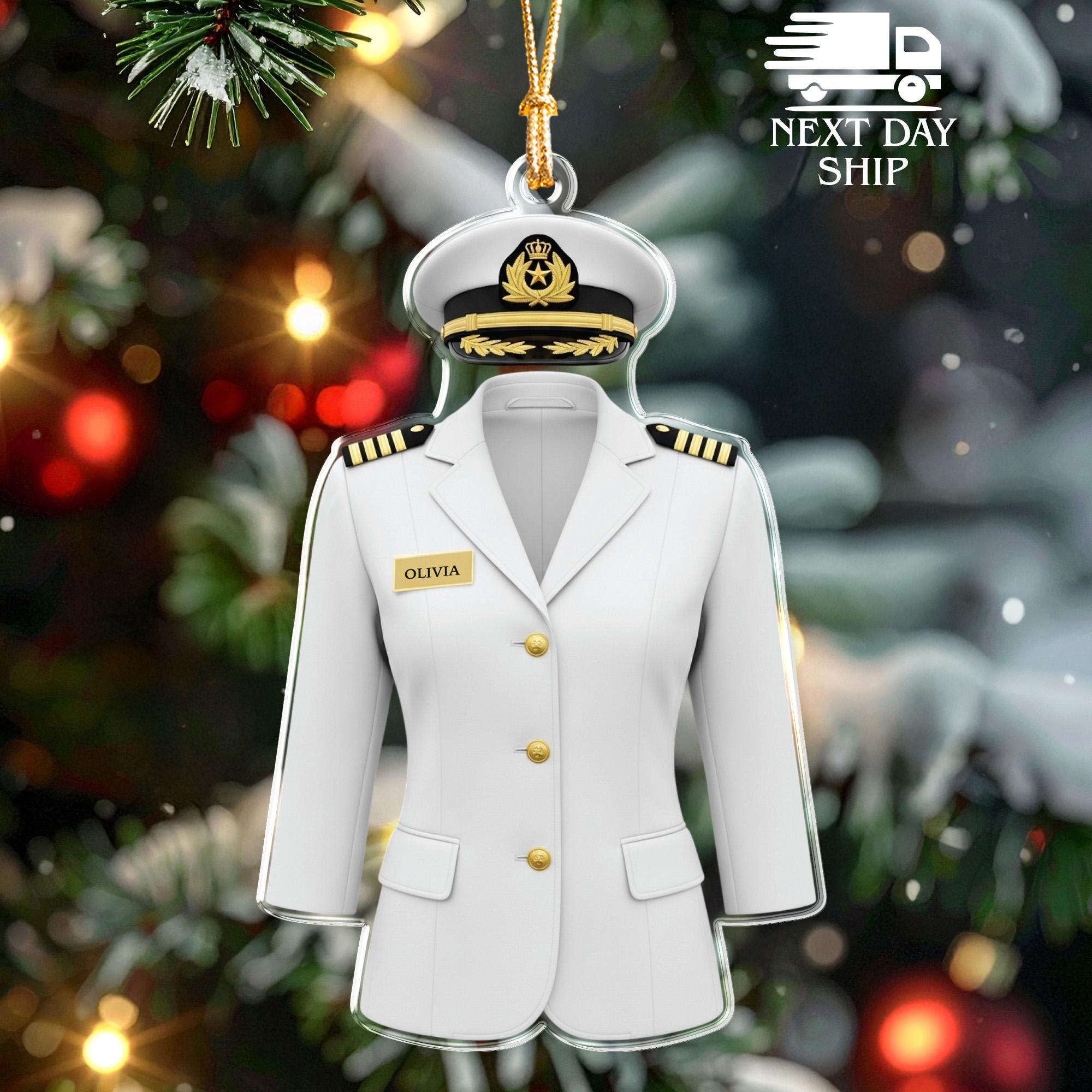 Personalized Navy Officer Ornament, Custom Military Uniform Christmas Ornament, Acrylic Cutout Ornament with Name Tag, Naval Soldier Wear