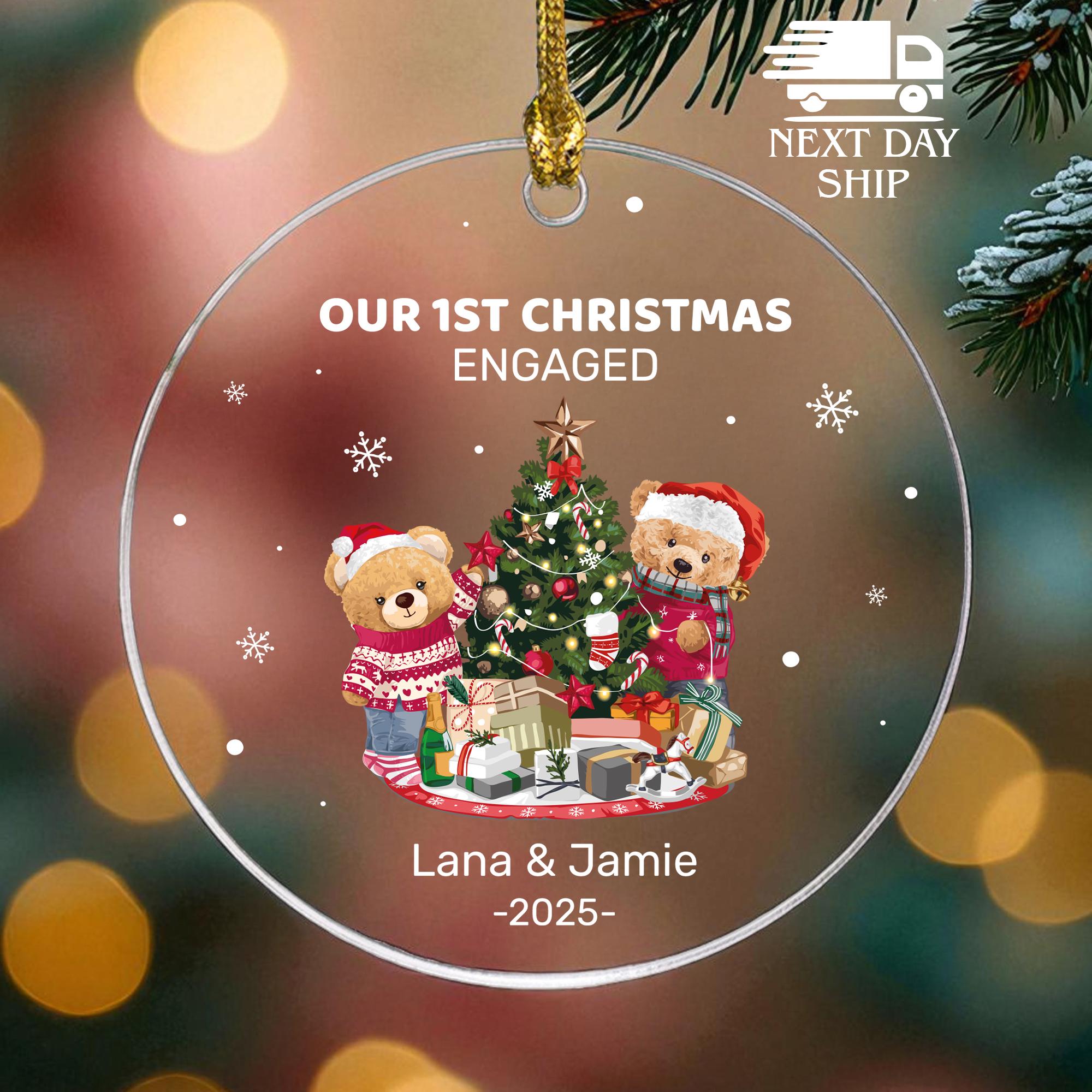 First Christmas Engaged Ornament, Personalized Couple Name Ornament, Cute Christmas Bears Ornament, Christmas Tree Decor, Custom Couple Gift