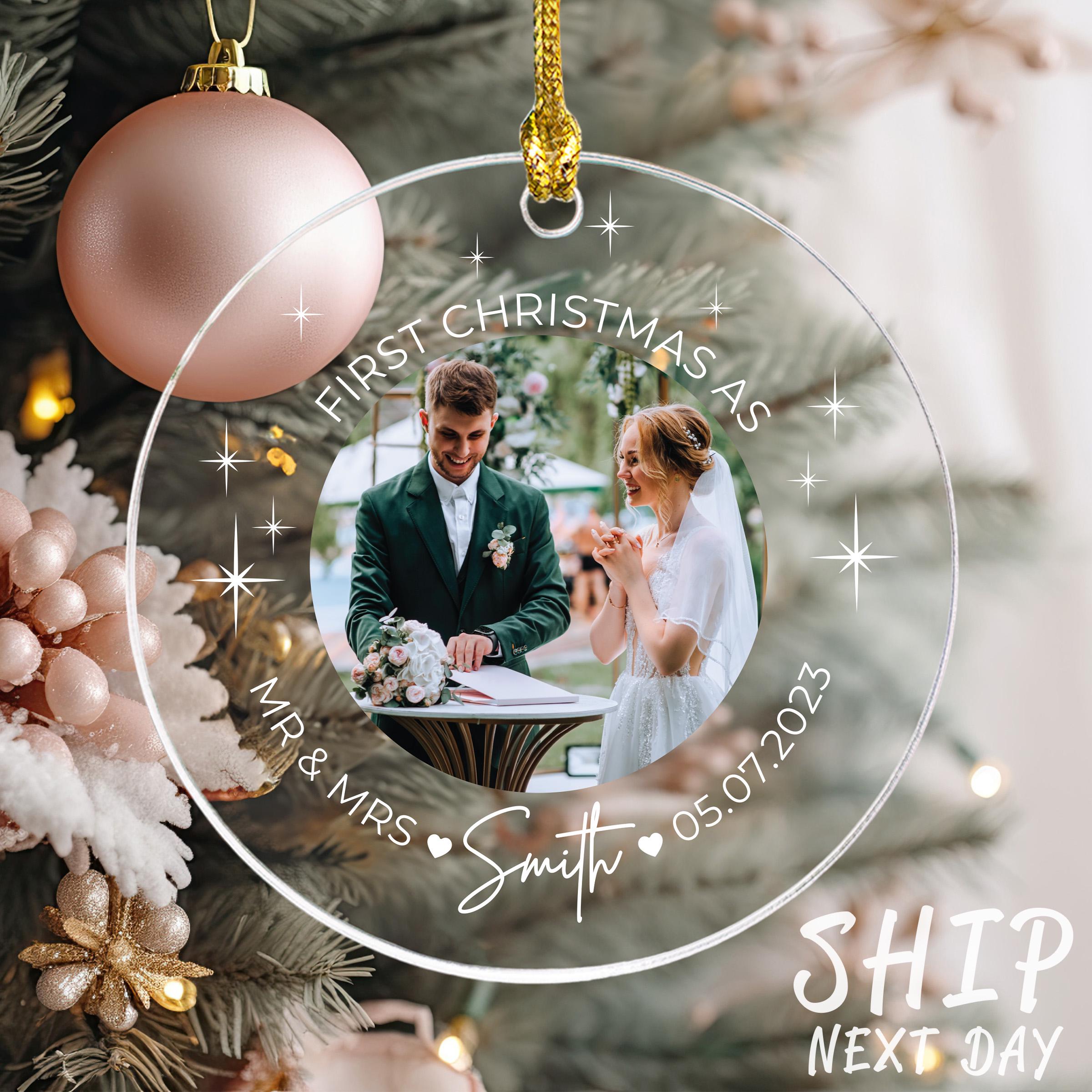 First Christmas as Mr and Mrs Ornament, Personalized Couple Photo Ornament, Custom Married Picture Ornament, Christmas Gifts for Couples
