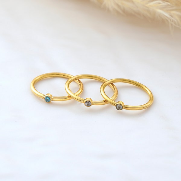 Gold Birthstone Ring, Custom Ring for Mom, Mother's Day Gift, Stainless Steel Stackable Ring, 18K Gold Ring, Gold Simple Ring, Gifts for Her