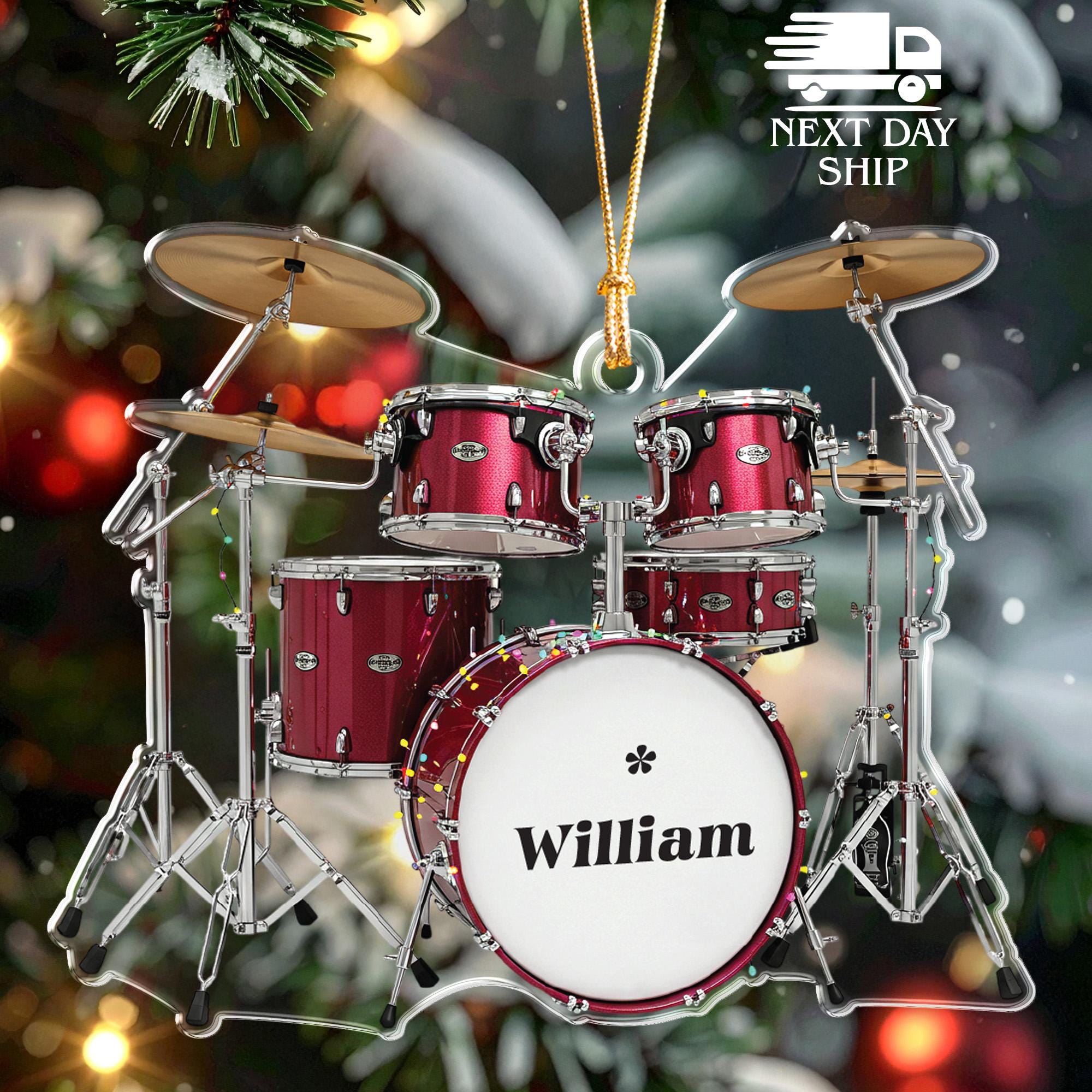 Custom Acrylic Drum Set Ornament, Drummer Christmas Keepsake with Name, 2D Flat Drum Ornament, Musician Ornament, Band Christmas Decoration
