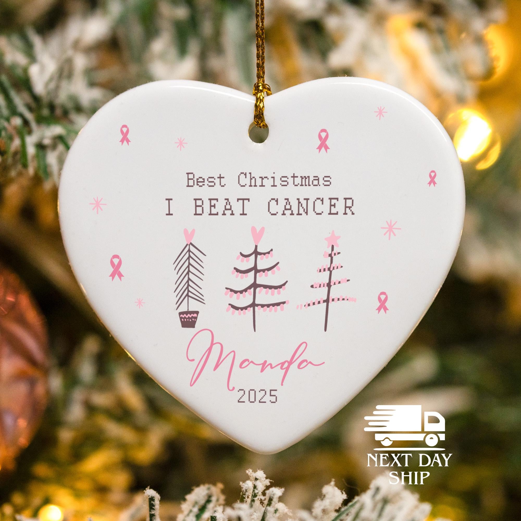 Best Christmas I Beat Cancer Ornament, Custom Name Cancer Keepsake, Personalized Name Christmas Ornament, Cancer Warrior, Cancer Awareness