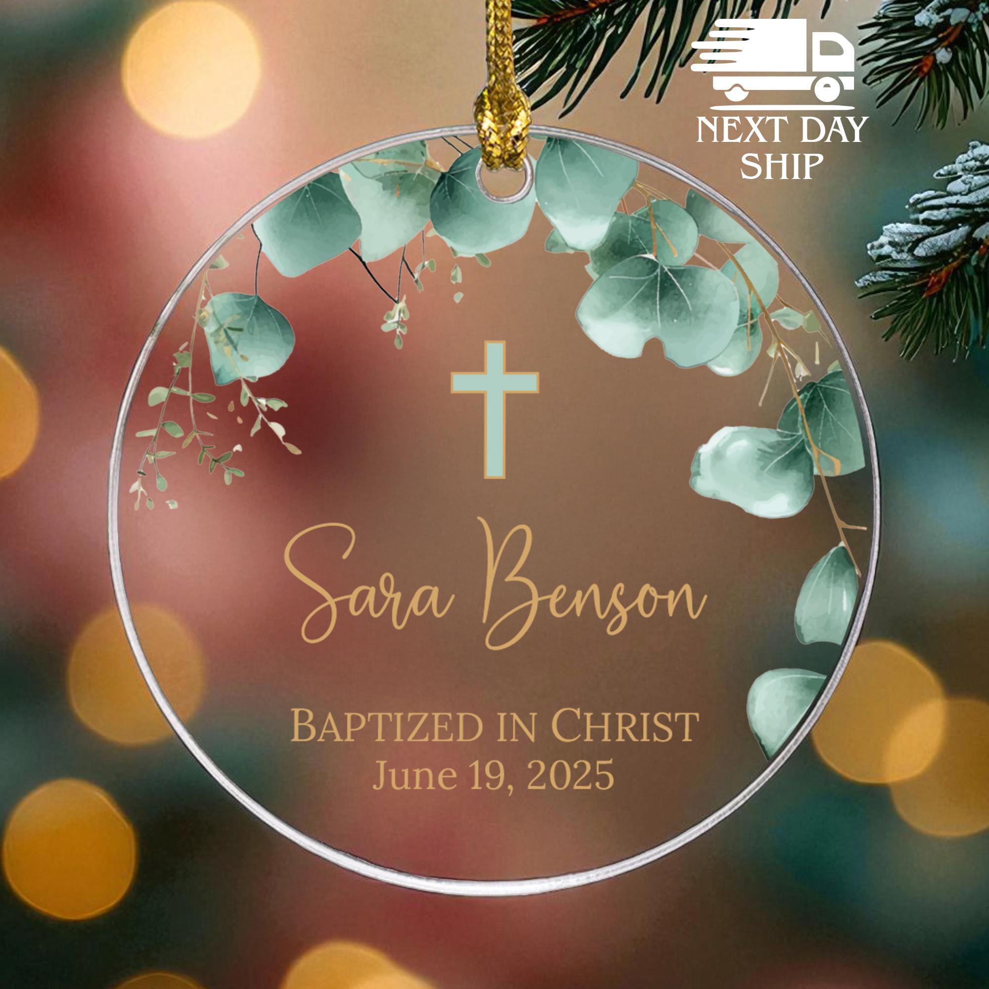 Custom Name Baptism Ornament, Christian Christmas Keepsake, Personalized Baptized Ornament, Godparents Gift, God Mother God Father Ornament