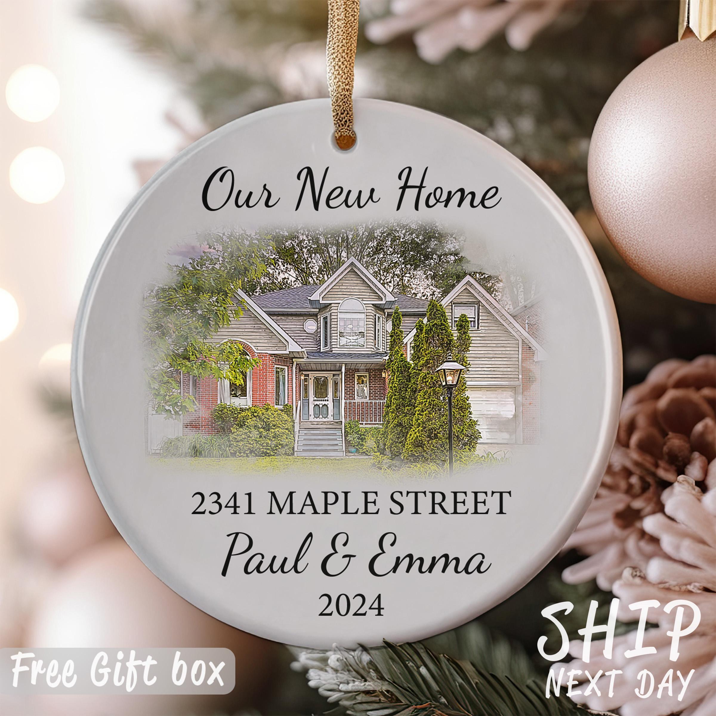 Personalized Our New Home Photo Ornament, Custom Address ornament with Couple Names, 2025 House Ornament, Newlywed Couple Christmas Keepsake