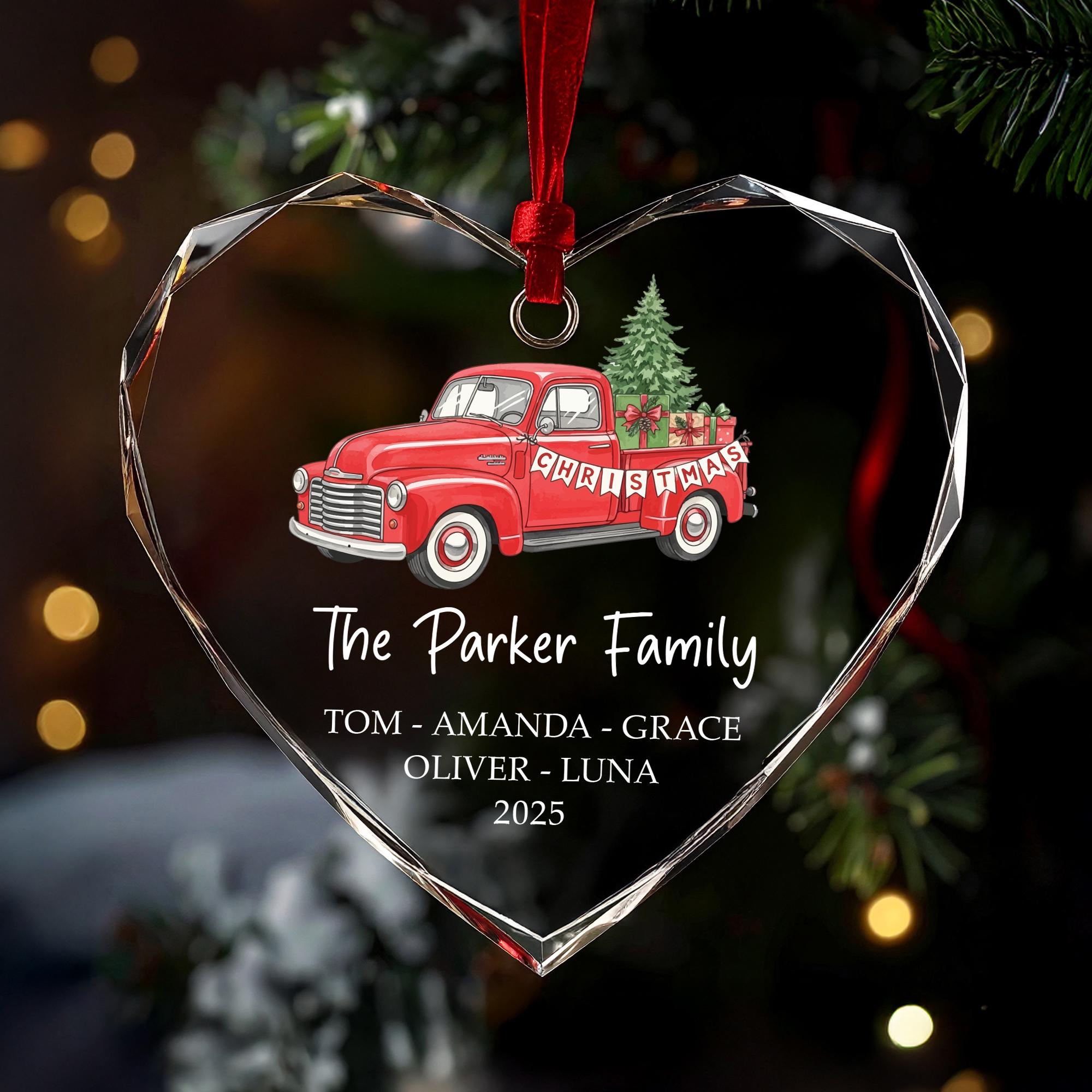 Personalized Family Name Ornament 2025, Red Truck Christmas Keepsake, Custom Family Member Gift, Ceramic Glass Farmhouse Christmas Décor