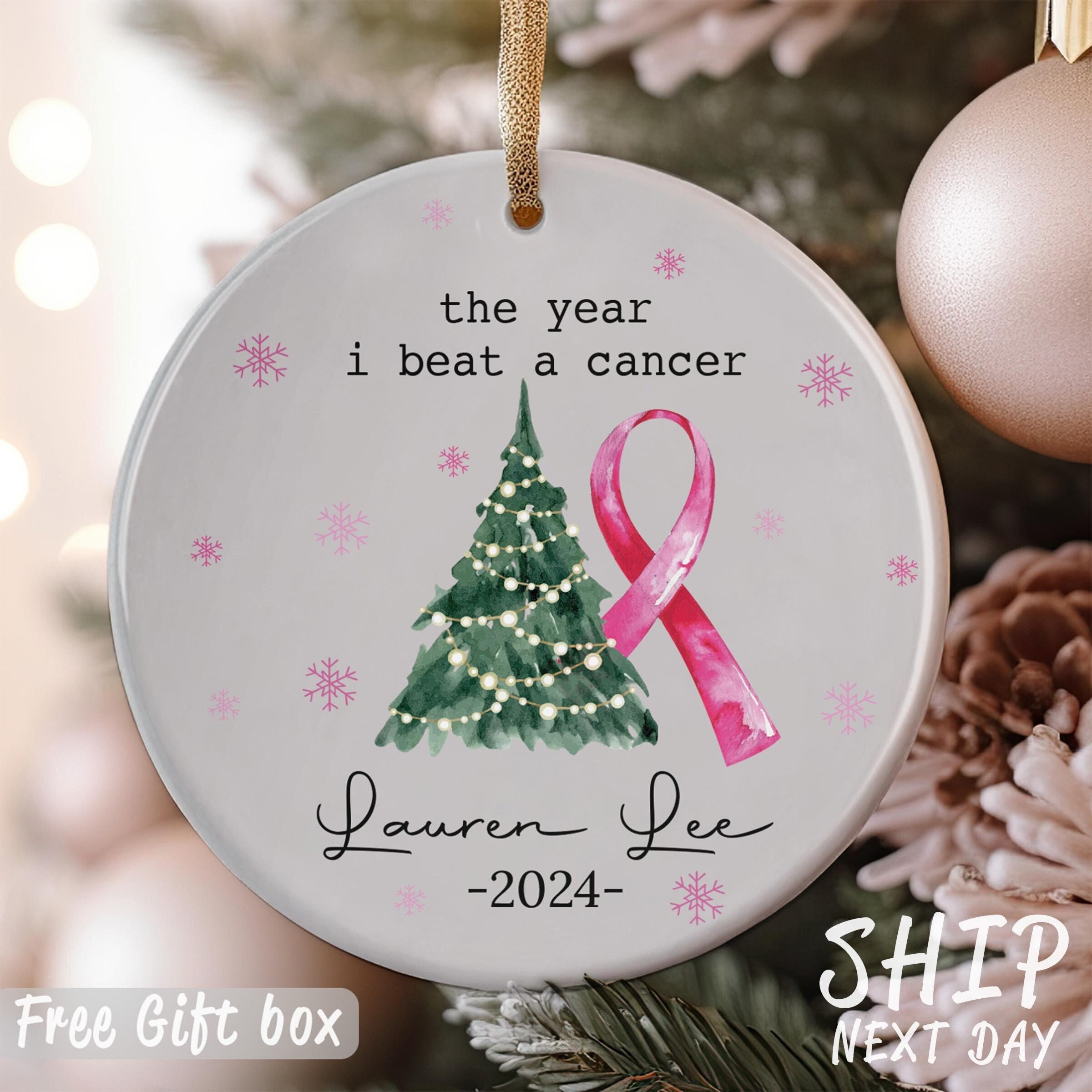 The Year I Beat a Cancer Ornament, Beating Breast Cancer Gifts, Personalized Breast Cancer Ornament, Name Hanging Ornament, Christmas Gift
