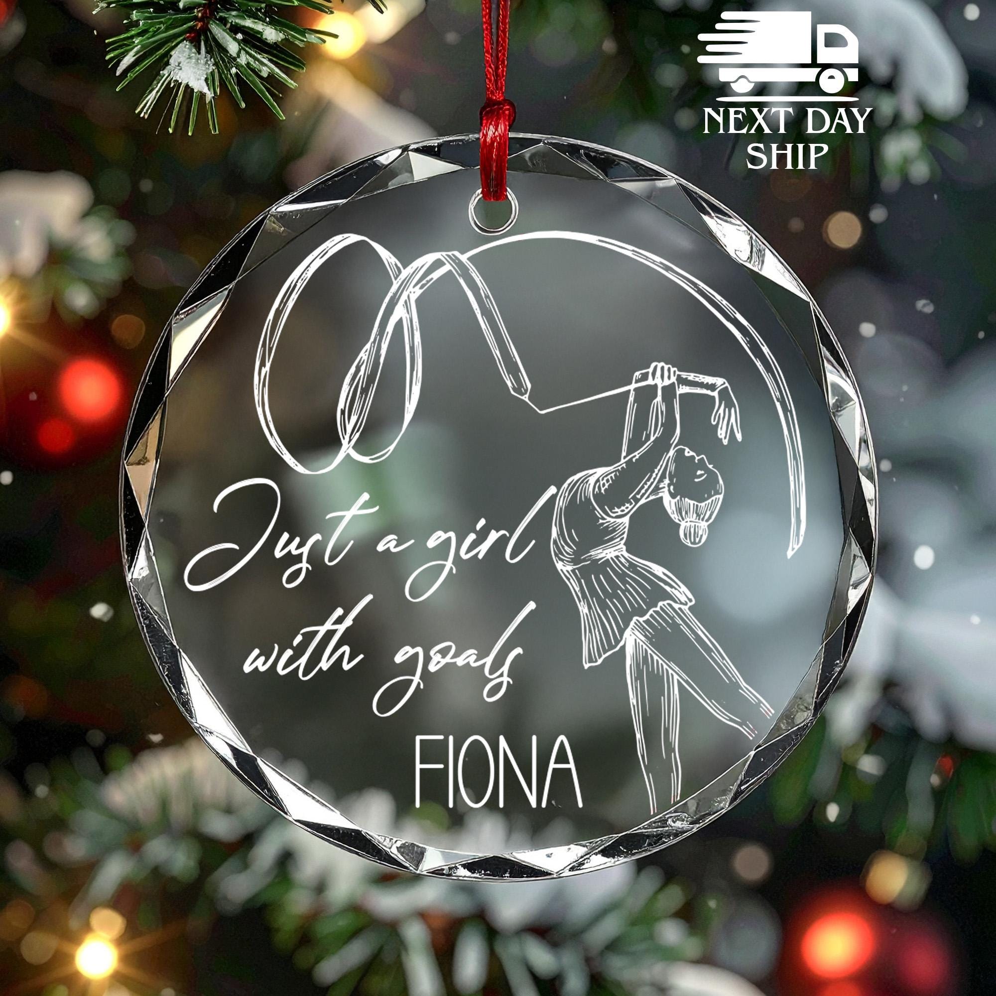 Just a Girl with Goals Ornament, Personalized Gymnast Ornament, Custom Glass Ornament for Dancers, Athlete Gift, Gymnastics Christmas Decor