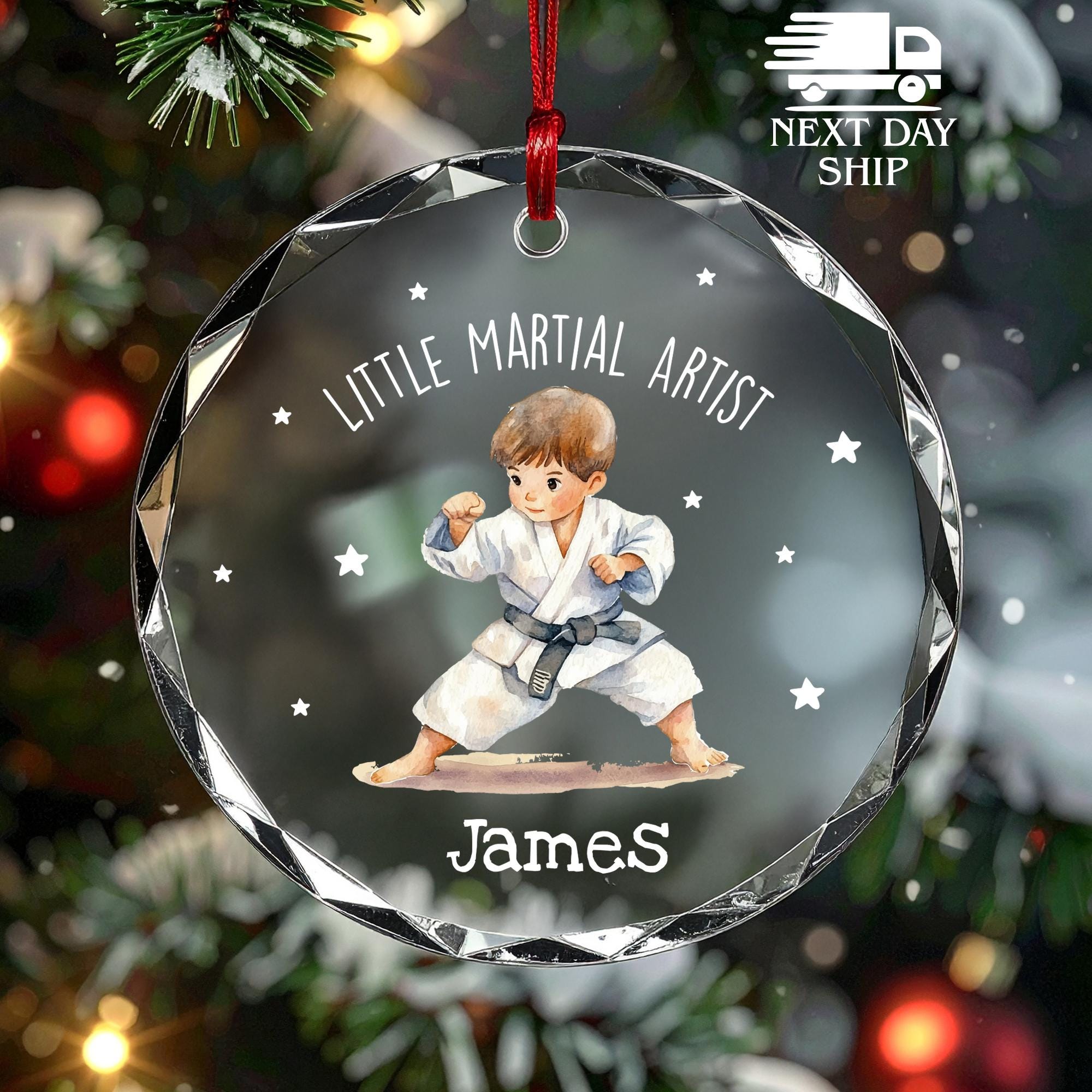 Martial Artist Boy Ornament, Personalized Fighter Son Ornament, Taekwondo Ornament, Karate Ornament, Acrylic Ceramic Glass Ornament