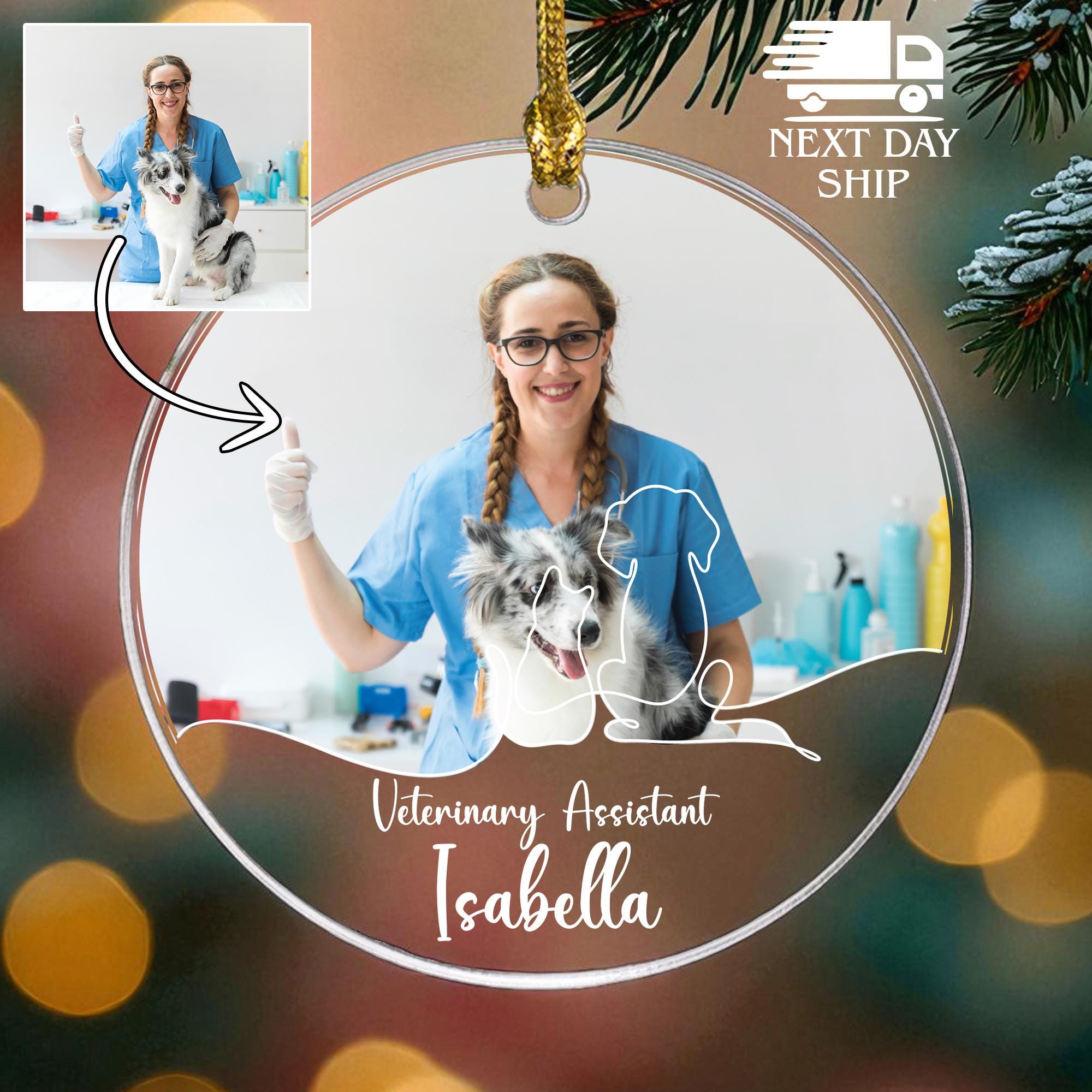 Custom Vet Assistant Christmas Ornament, Personalized Veterinary Photo Ornament, Vet Appreciation Gift, Vet Tech Christmas Gift, Animal Care
