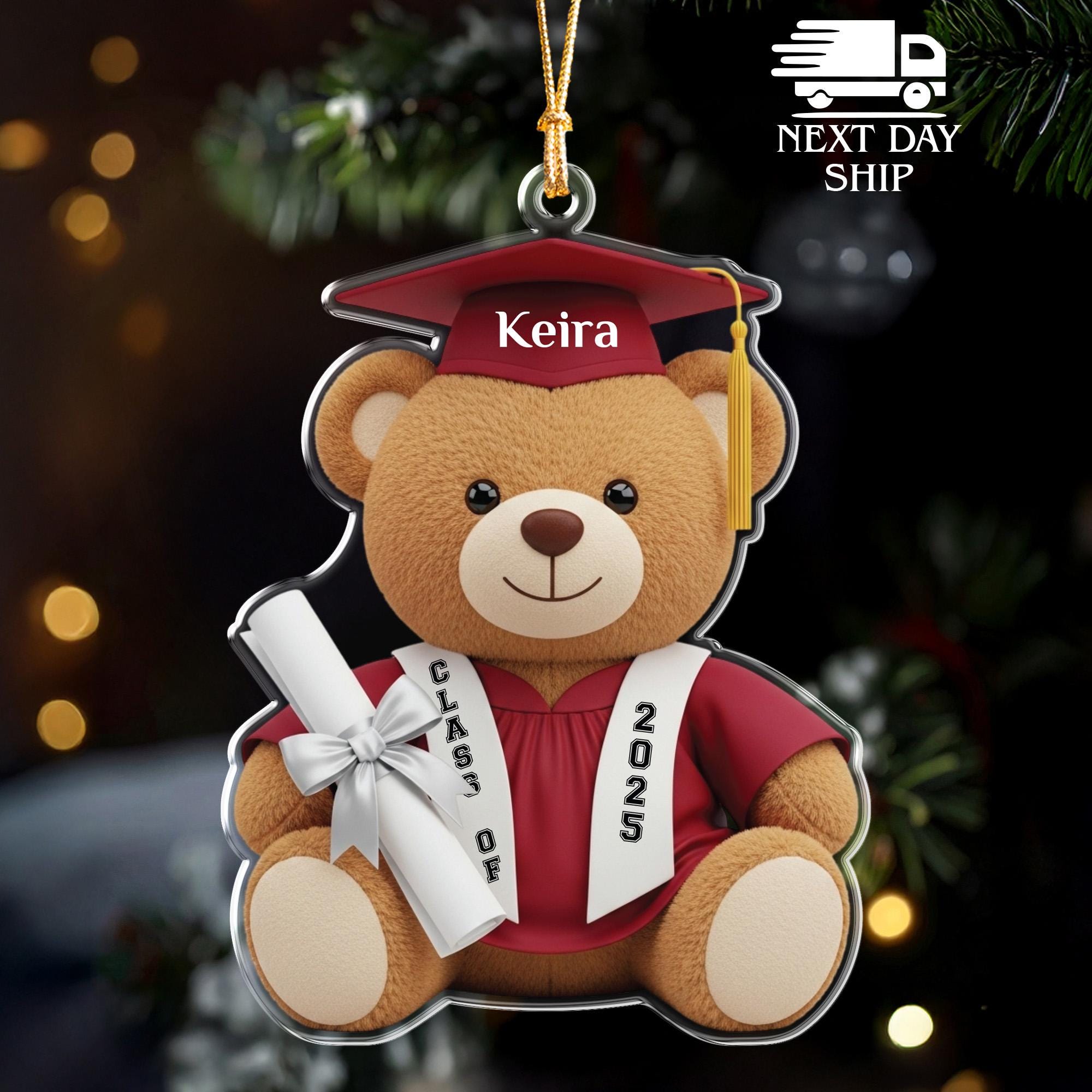 Personalized Graduation Bear Ornament, Class of 2025 Ornament, Student Name Keepsake, Acrylic Graduate Keepsake, Teddy Bear Ornament